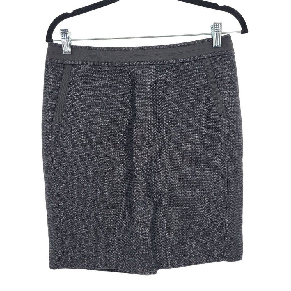 Vintage‎ 90s Fine Italian Fabric A-Line Mini Skirt 8 Black Metallic Academia